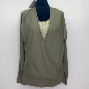 Anne Klein Sweater Large Layered Silk Green Pullover NWT